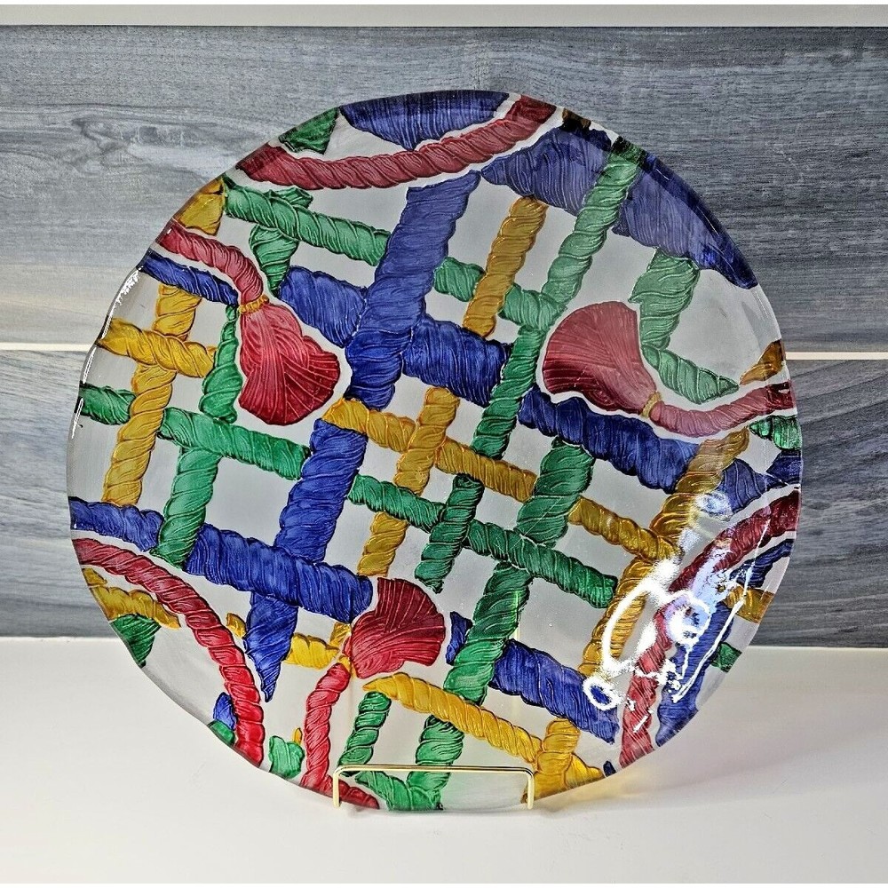 Rare Vintage Marc Aurel Echt Kristall Art Glass 12" Round Platter Vivid Colors